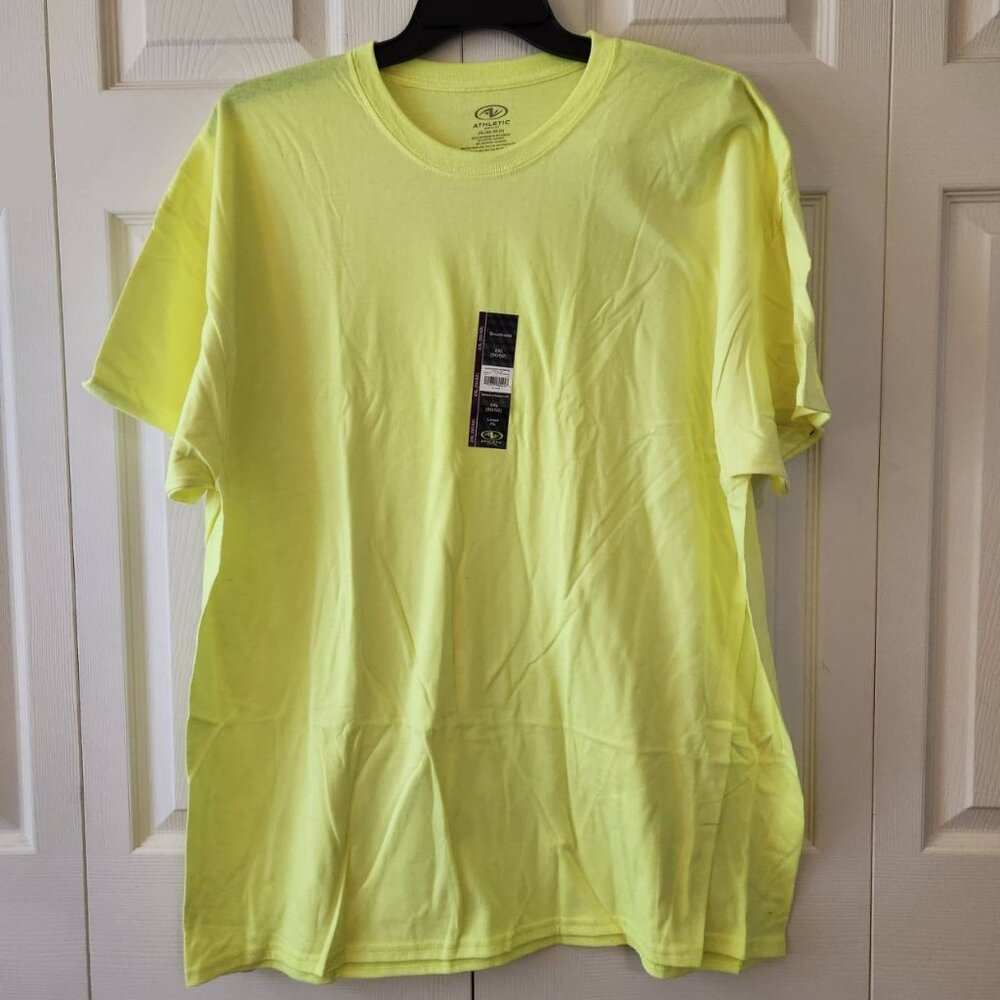 Athletic Works Mens 2XL Acid Yellow Cotton Tee Loose Fit Breathable NWT